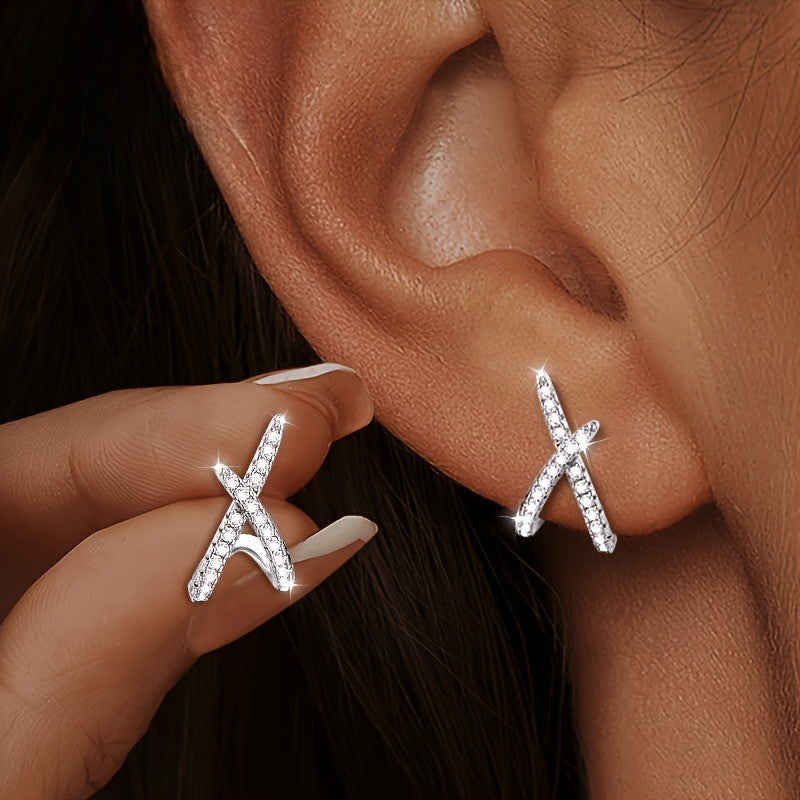 Crystal Crossed Line Stud Earrings