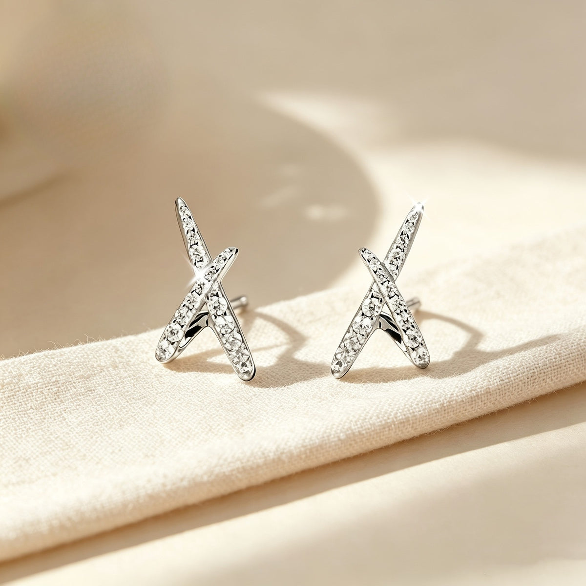 Crystal Crossed Line Stud Earrings