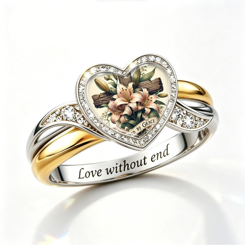 Floral Heart Glass Ring