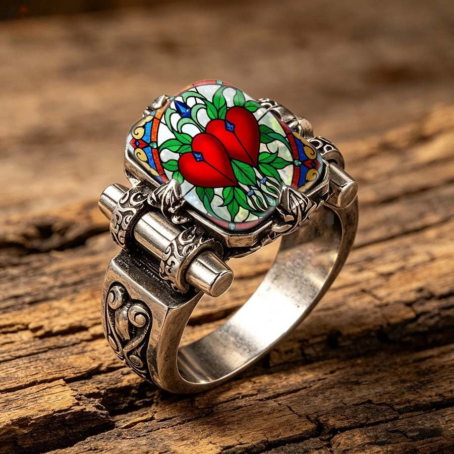 Stained Glass Double Heart Ring