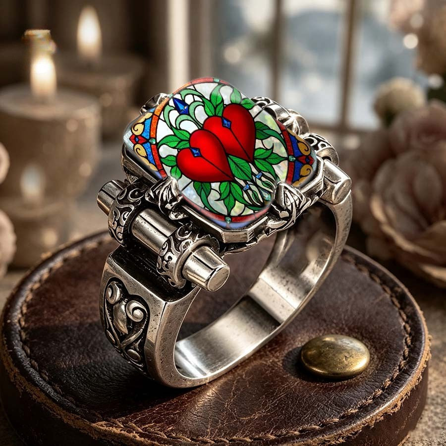 Stained Glass Double Heart Ring