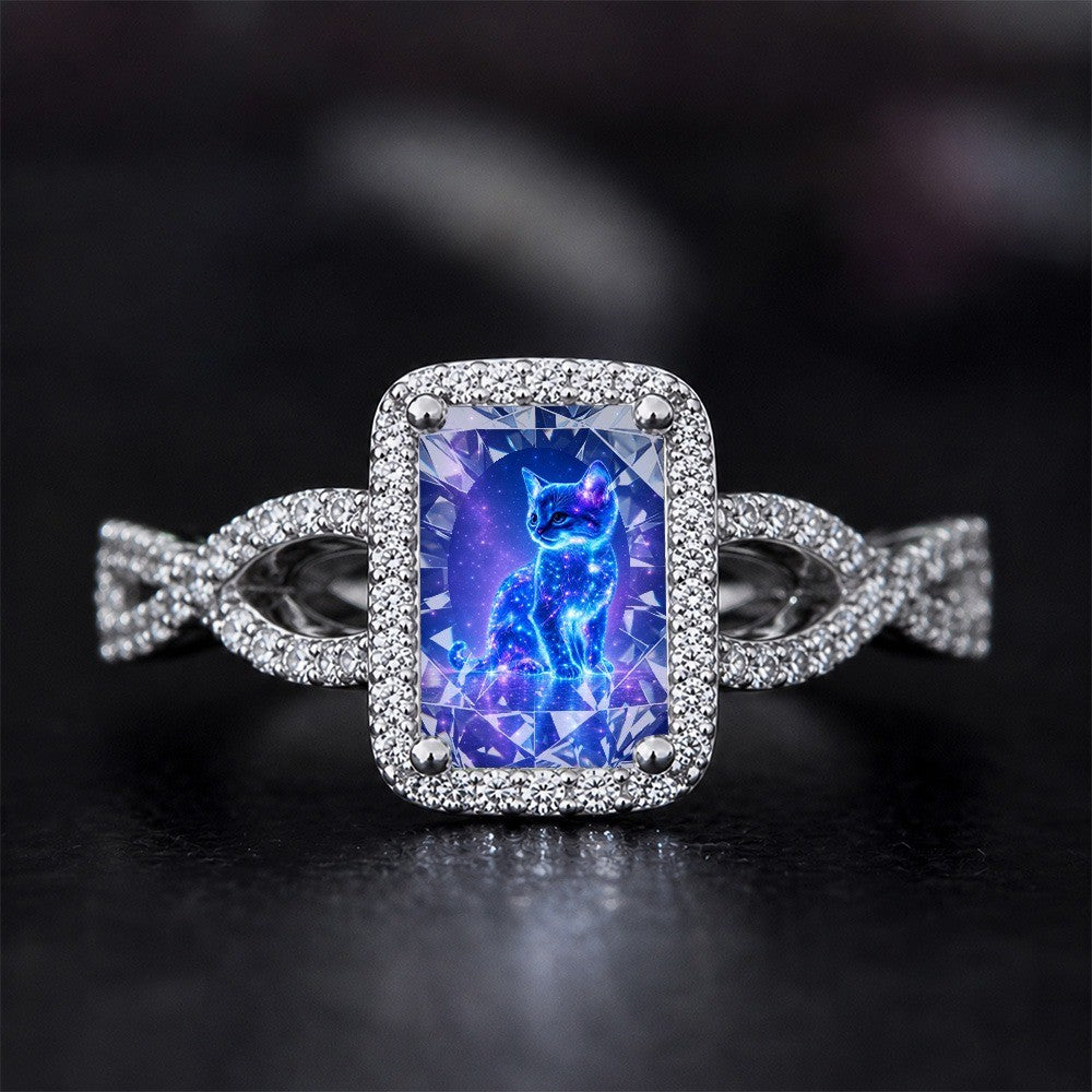 Blue Galaxy Cat Square Ring