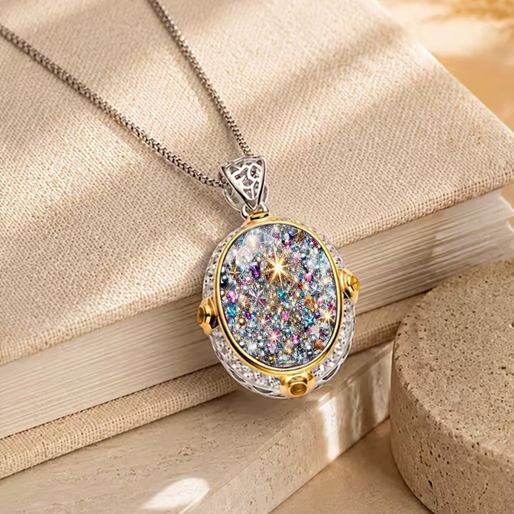 Multicolor Crystal Oval Pendant Necklace