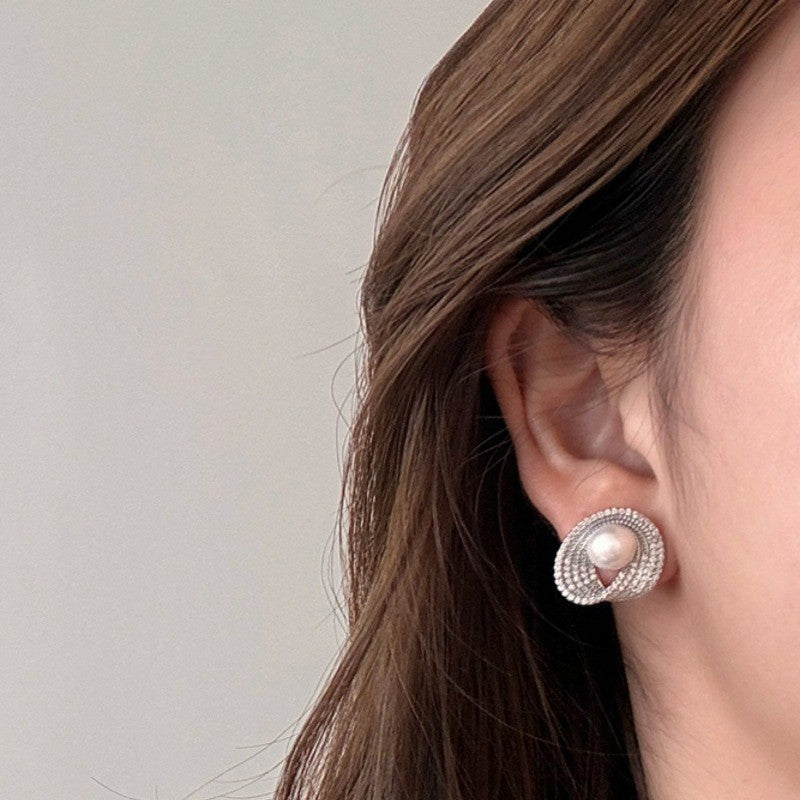 Crystal Pave Pearl Swirl Earrings