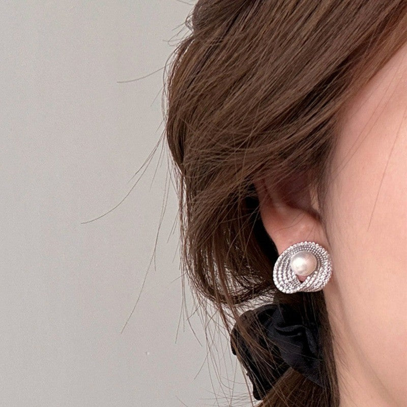 Crystal Pave Pearl Swirl Earrings