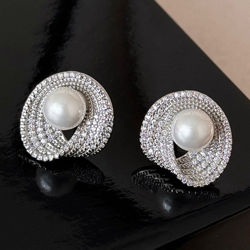 Crystal Pave Pearl Swirl Earrings