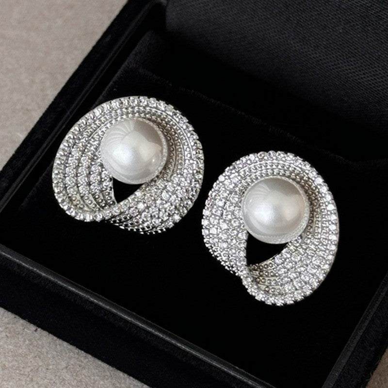 Crystal Pave Pearl Swirl Earrings
