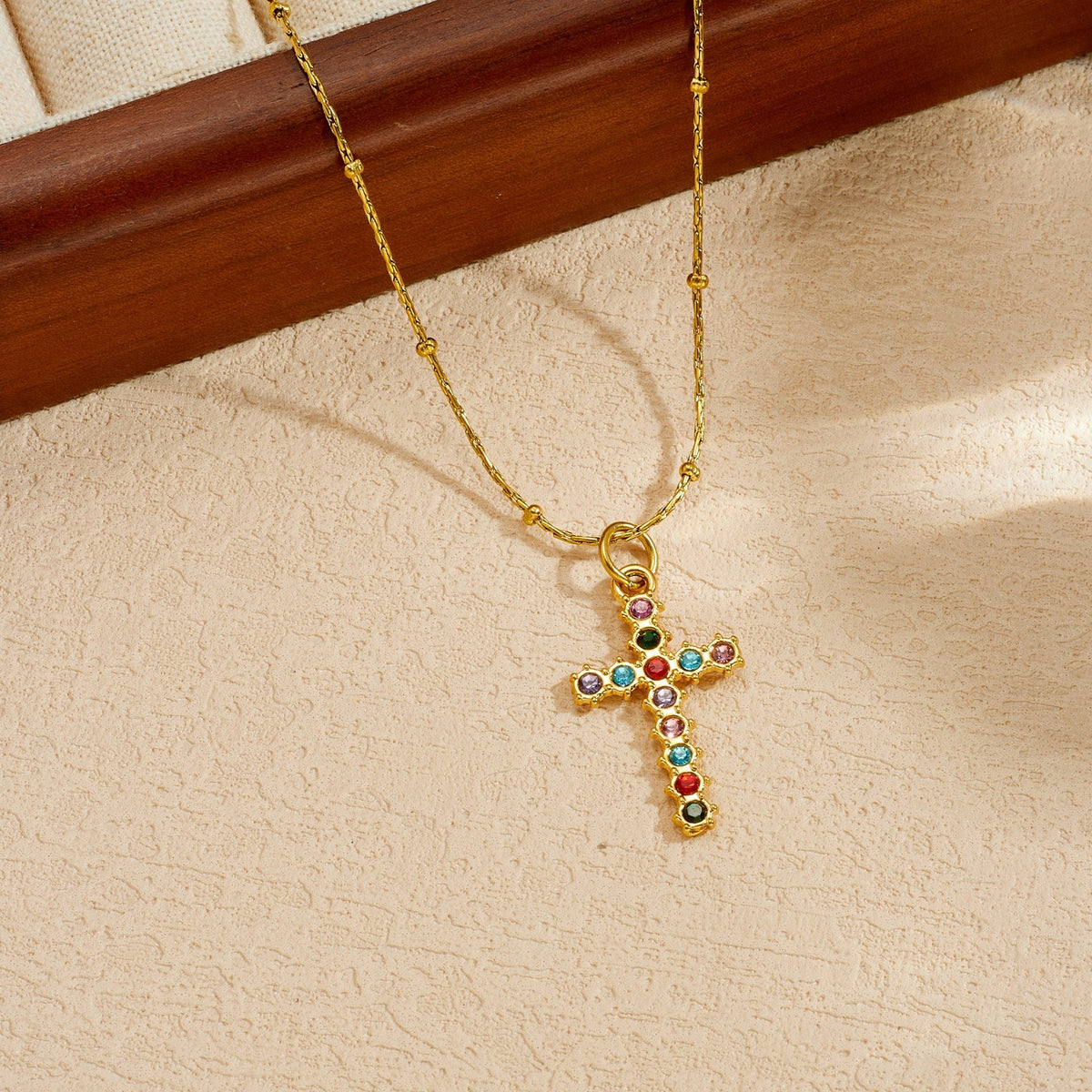 Rainbow Zircon Cross Necklace