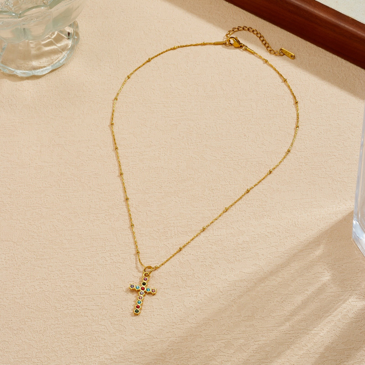 Rainbow Zircon Cross Necklace