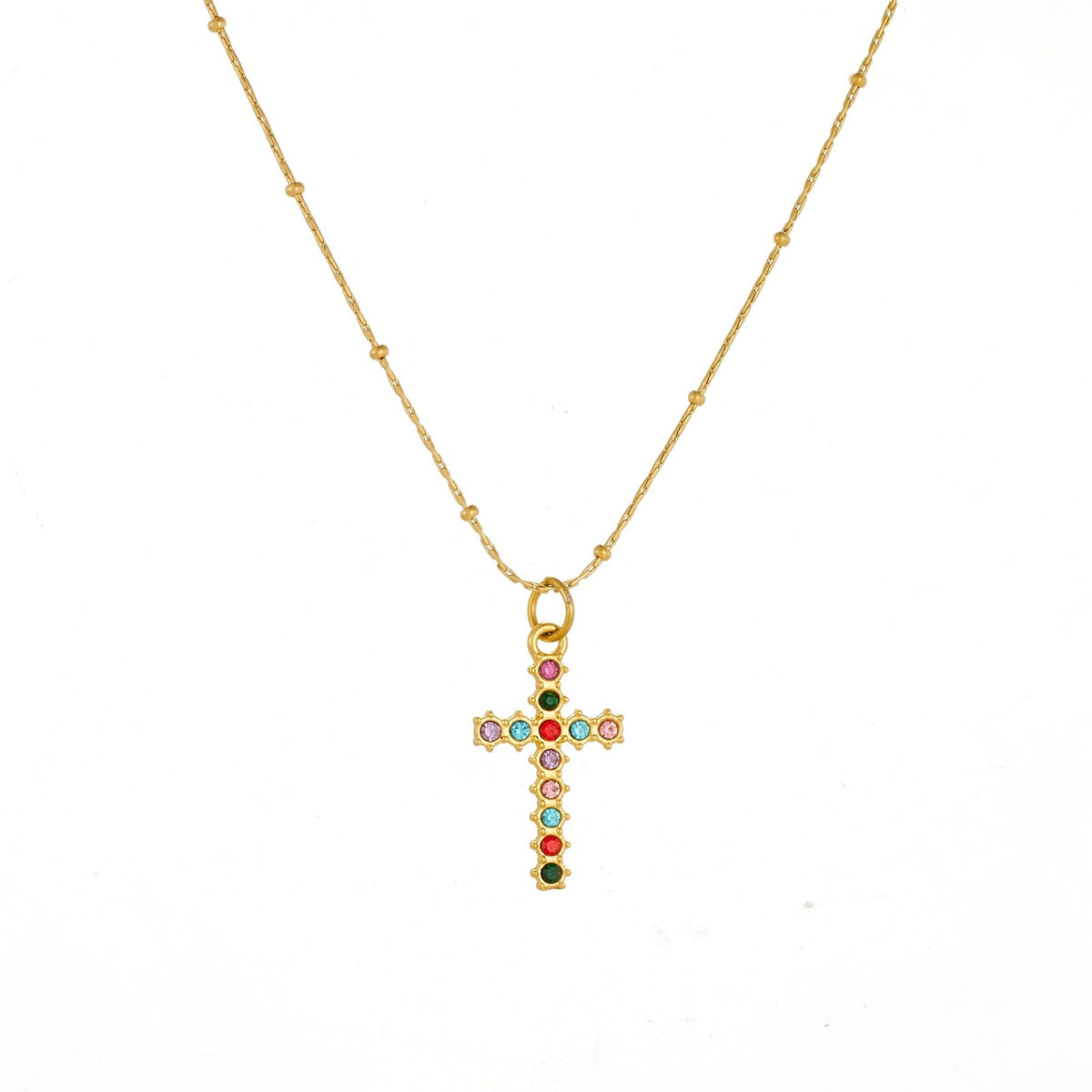 Rainbow Zircon Cross Necklace