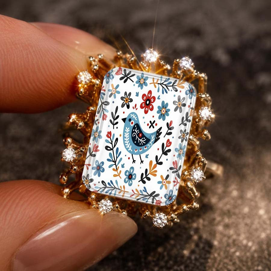 Floral Bird Square Ring