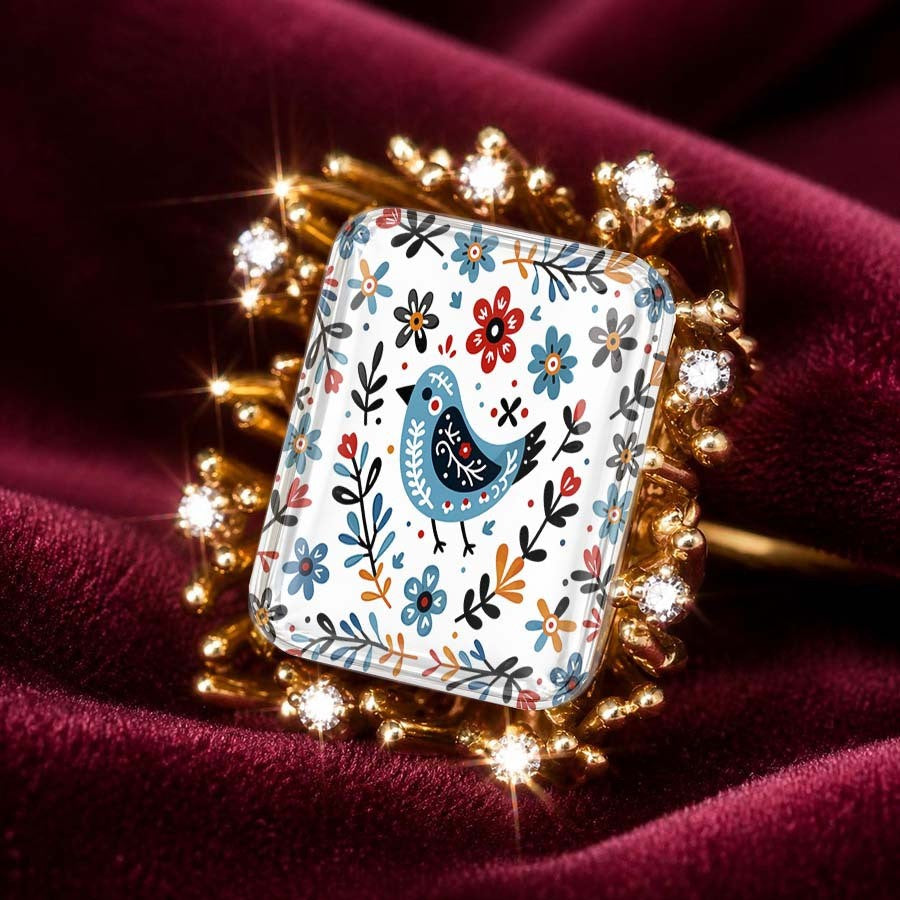 Floral Bird Square Ring