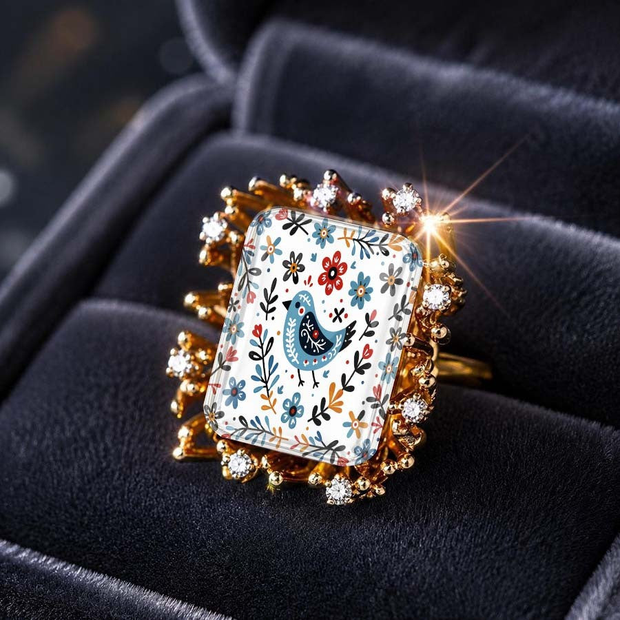 Floral Bird Square Ring