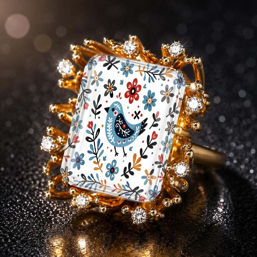 Floral Bird Square Ring
