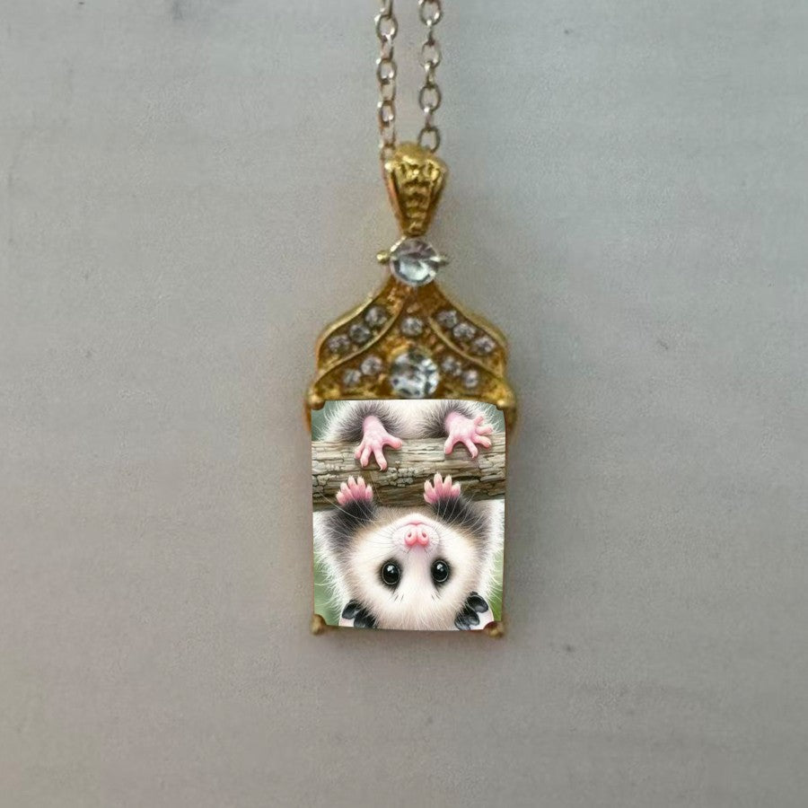Opossum Portrait Pendant Necklace