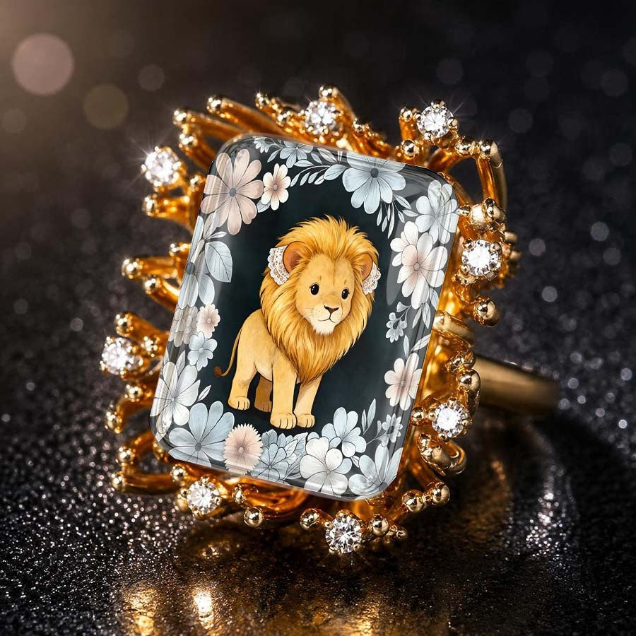 Lion Floral Square Ring