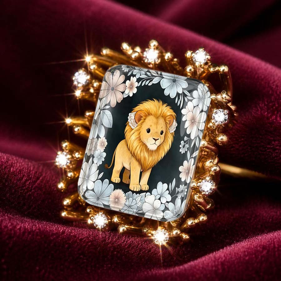 Lion Floral Square Ring