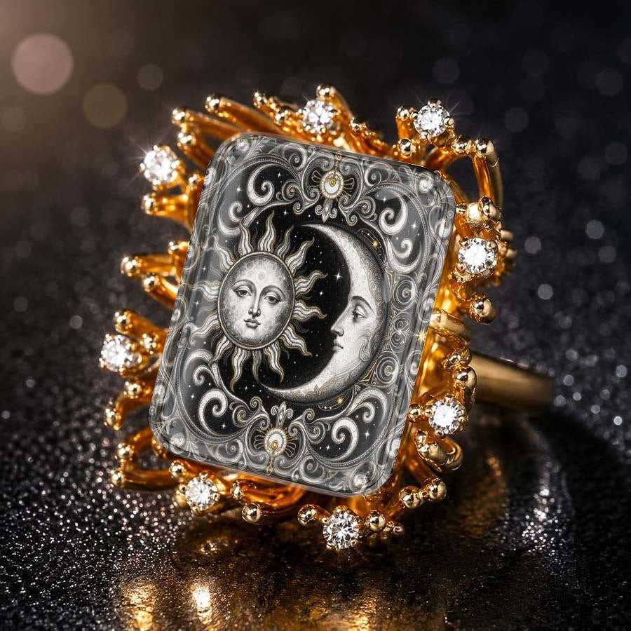 Sun & Moon Filigree Square Ring
