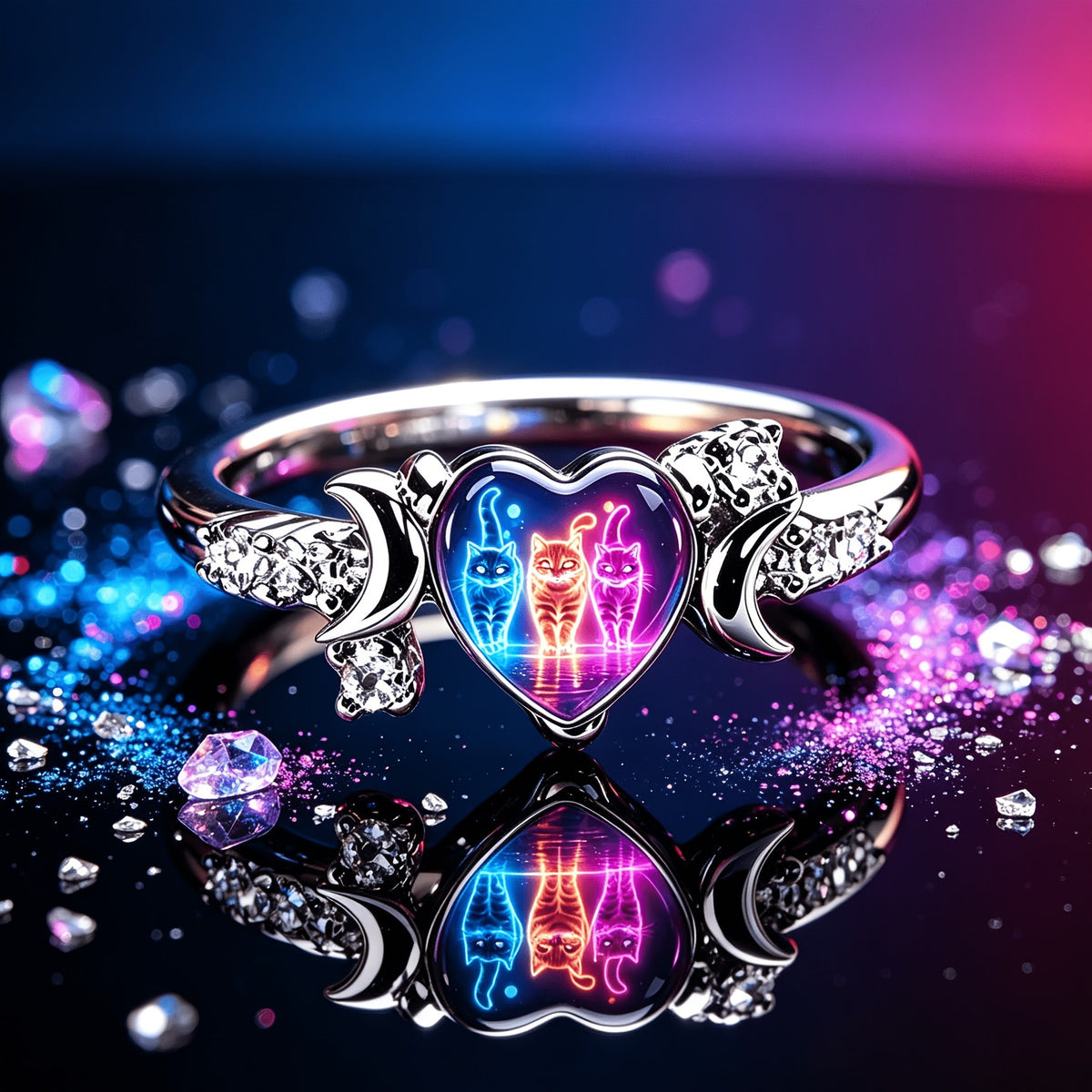 Neon Cat Heart Ring