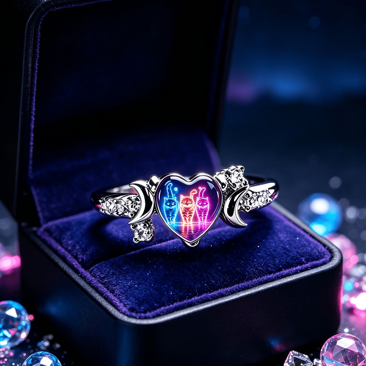 Neon Cat Heart Ring