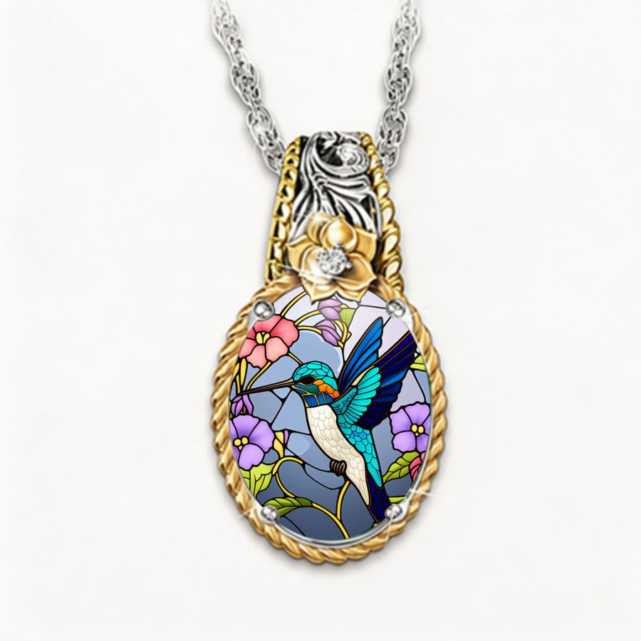 Stained Glass Hummingbird Necklace