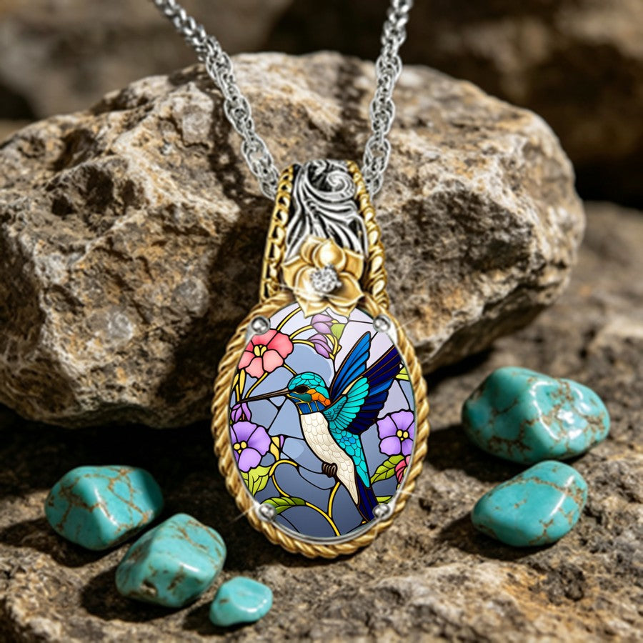 Stained Glass Hummingbird Necklace