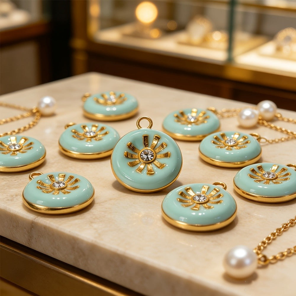 Teal Enamel Sunburst Charm