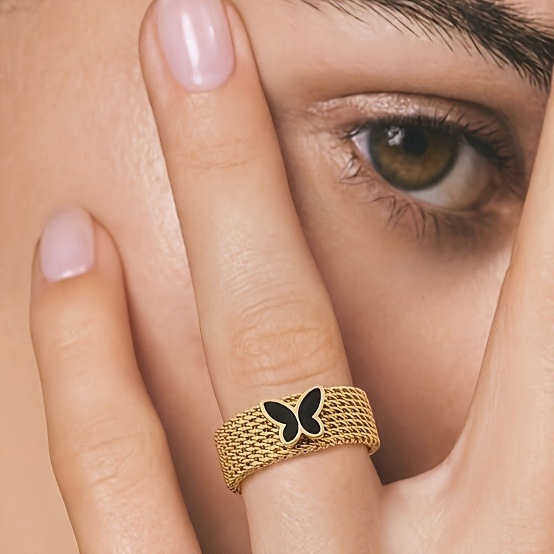 Black Butterfly Mesh Ring