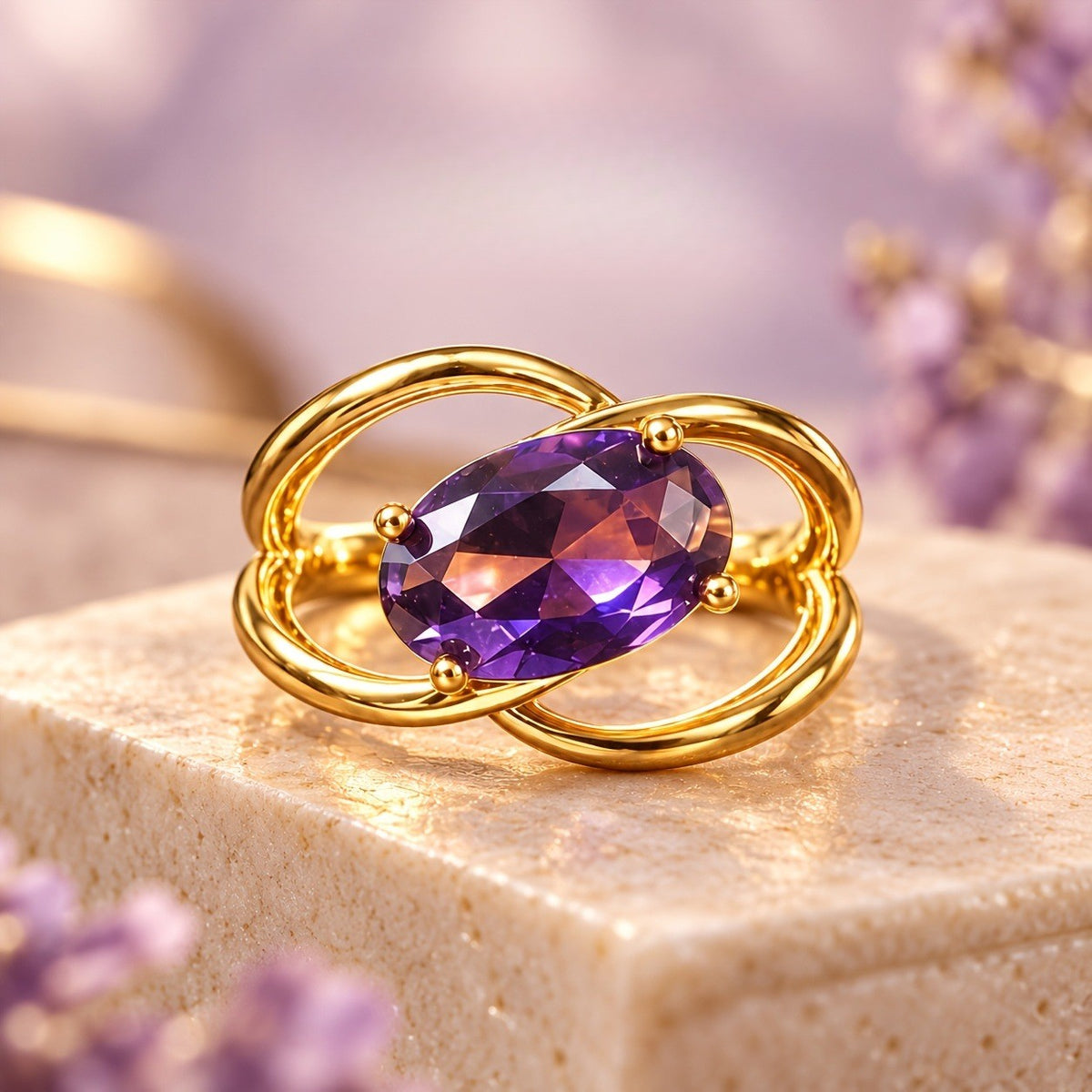 Oval Purple Crystal Interlocking Ring