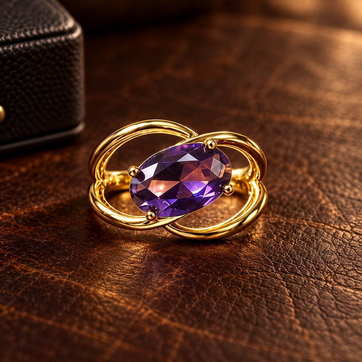 Oval Purple Crystal Interlocking Ring
