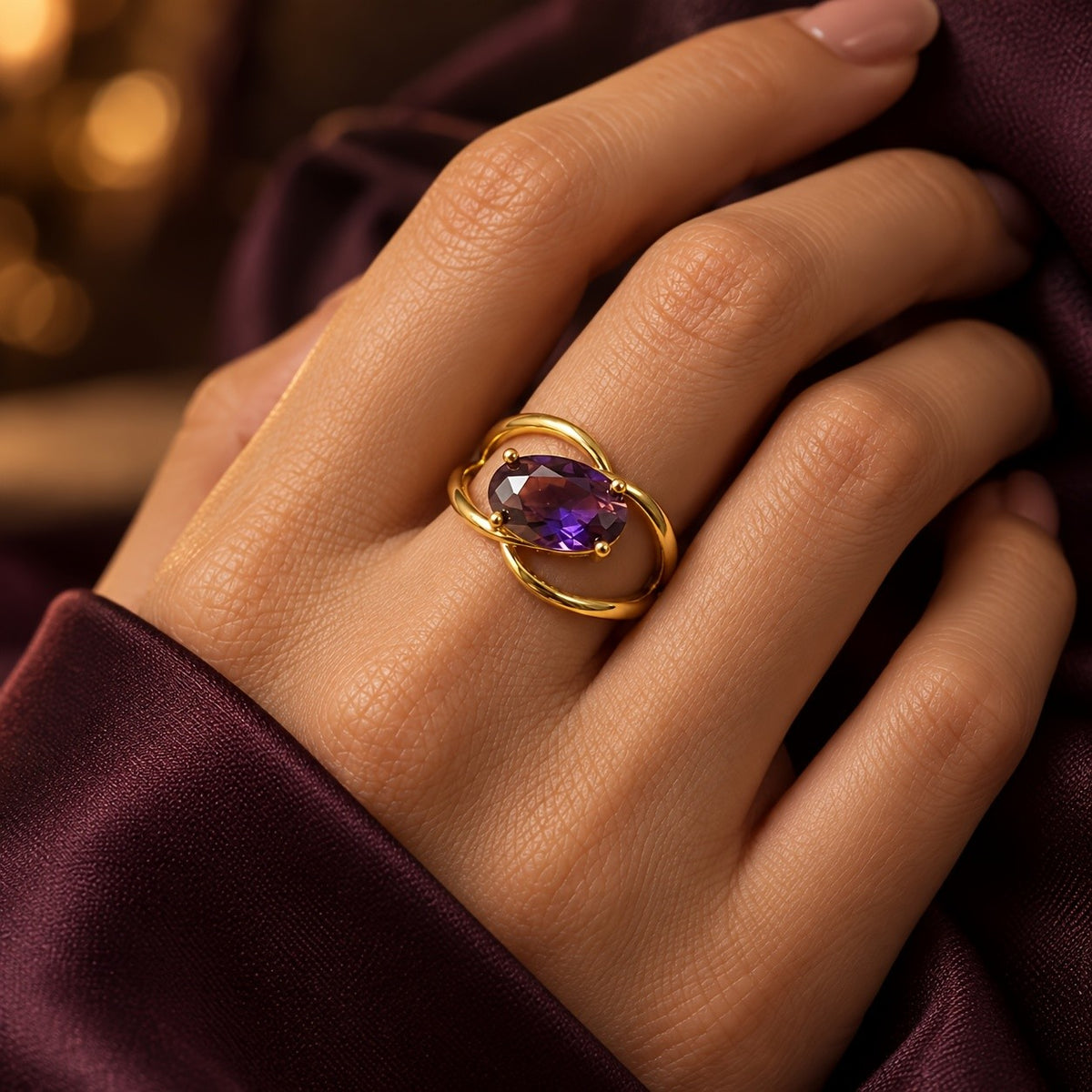 Oval Purple Crystal Interlocking Ring