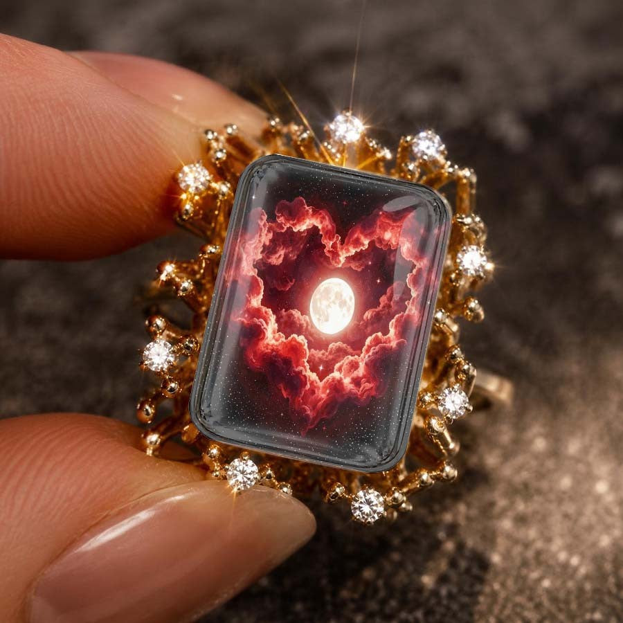 Heart Cloud Moon Statement Ring