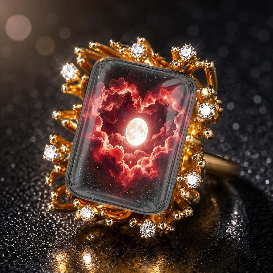 Heart Cloud Moon Statement Ring