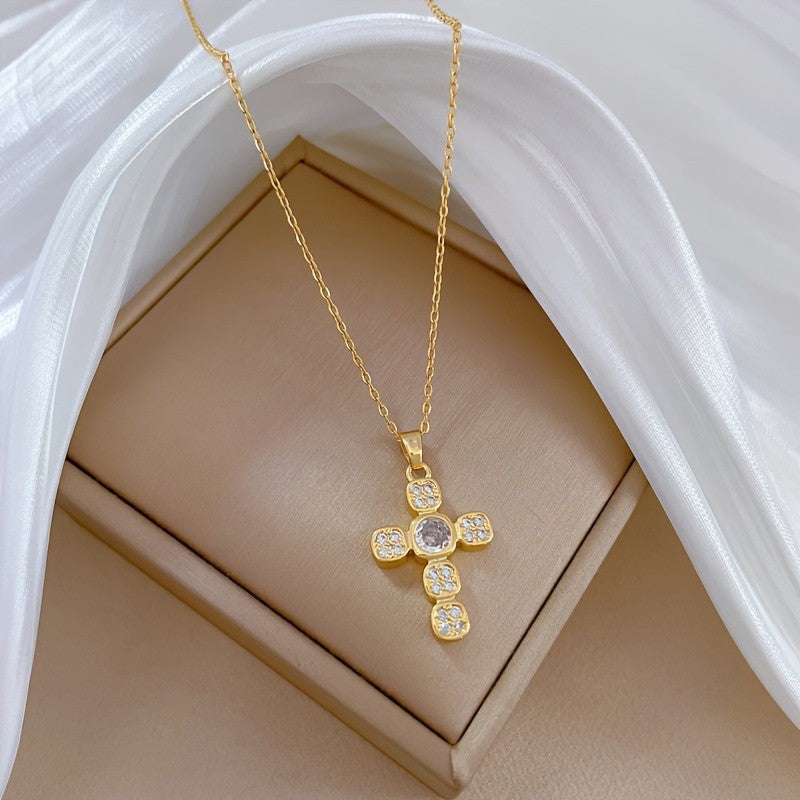Square Zircon Gemstone Cross Necklace