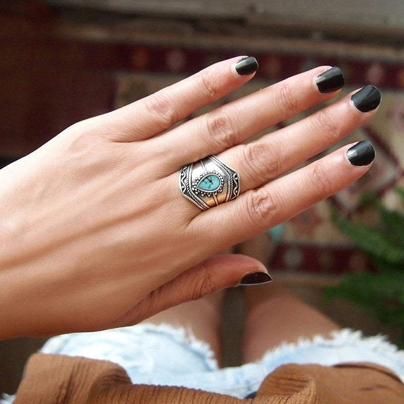 Turquoise Geometric Statement Ring