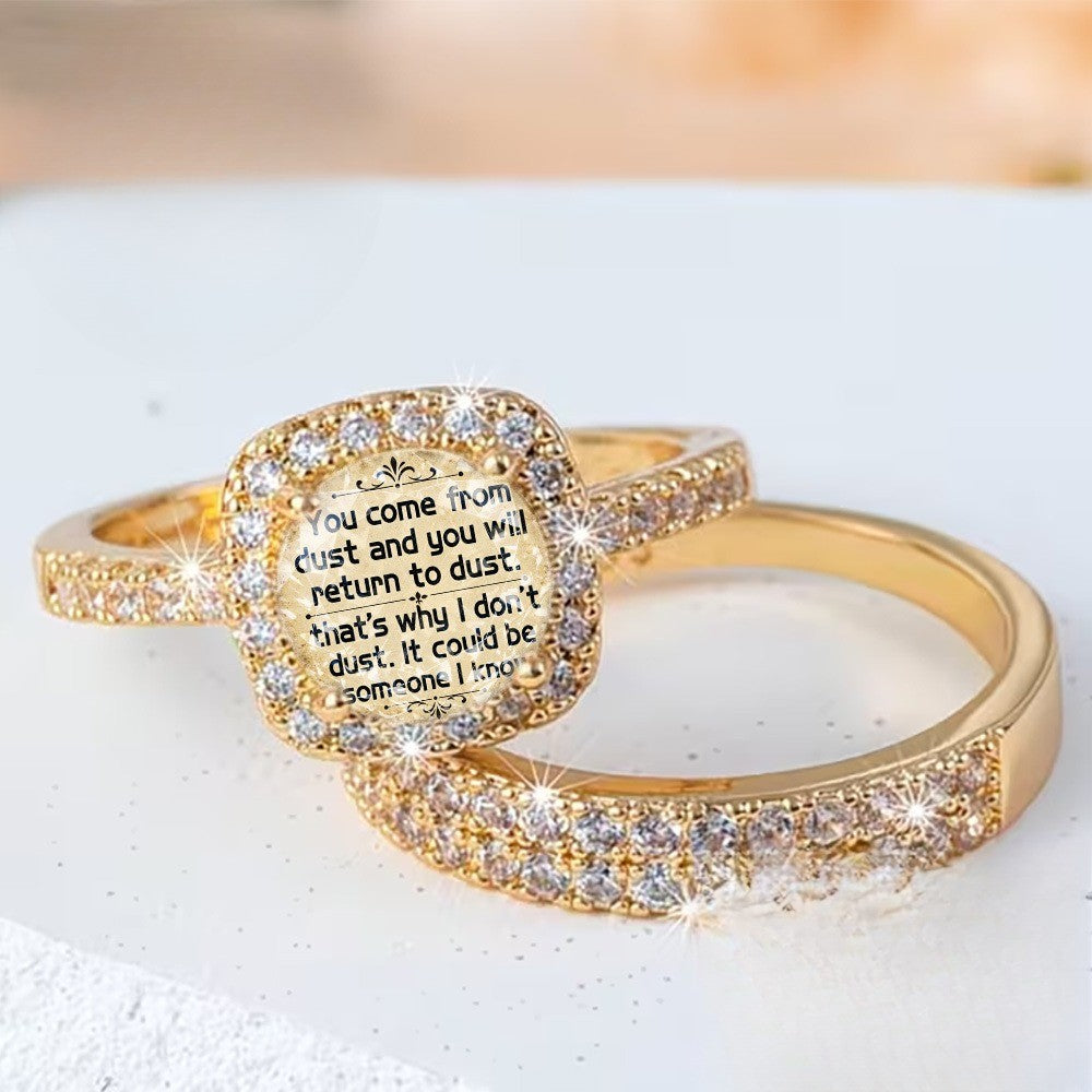 Square Message & Pave Ring Set
