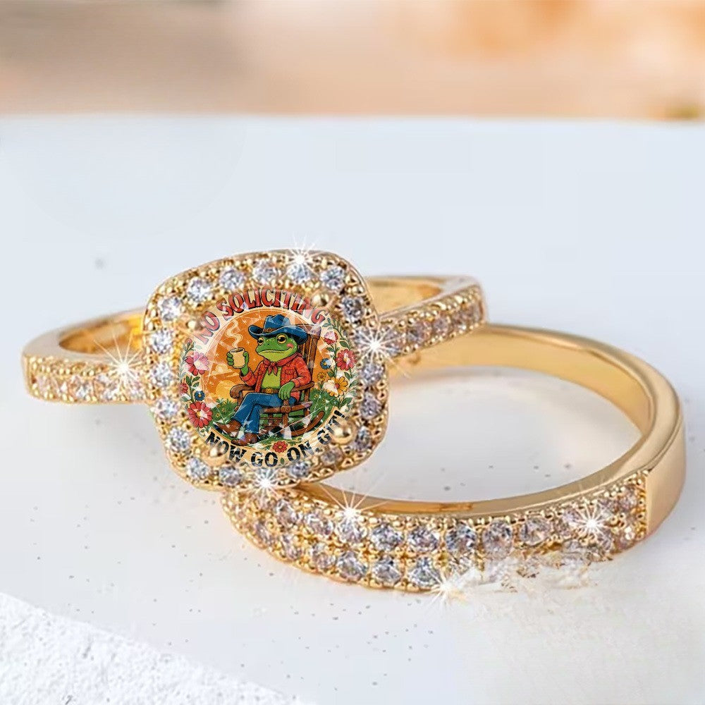 Square Frog & Crystal Ring Set