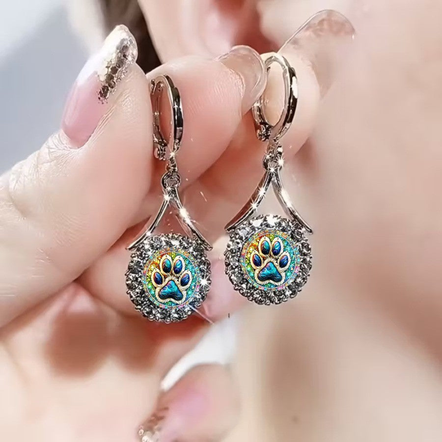 Iridescent Paw Print Drop Earrings
