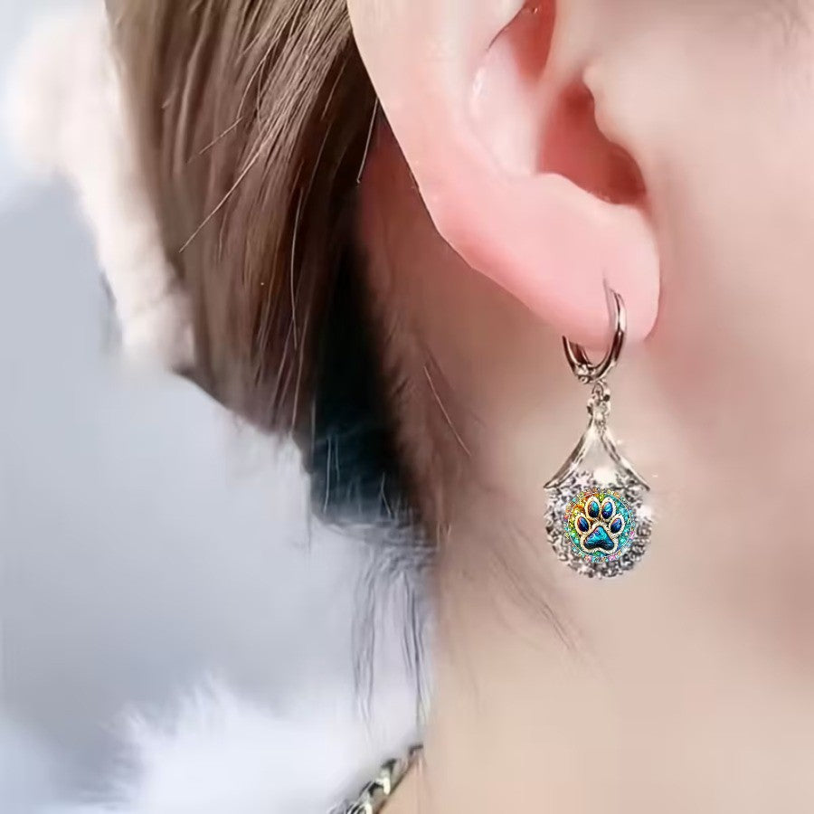 Iridescent Paw Print Drop Earrings