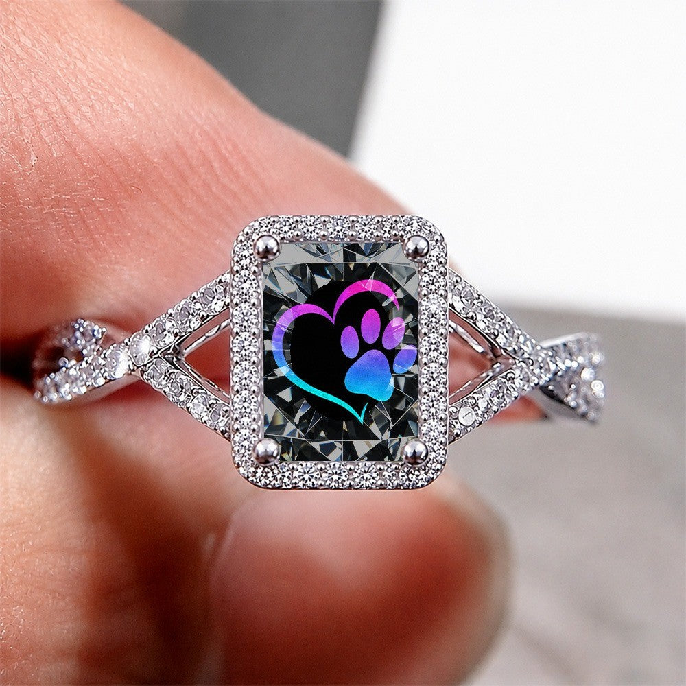 Gradient Paw Print Heart Square Ring