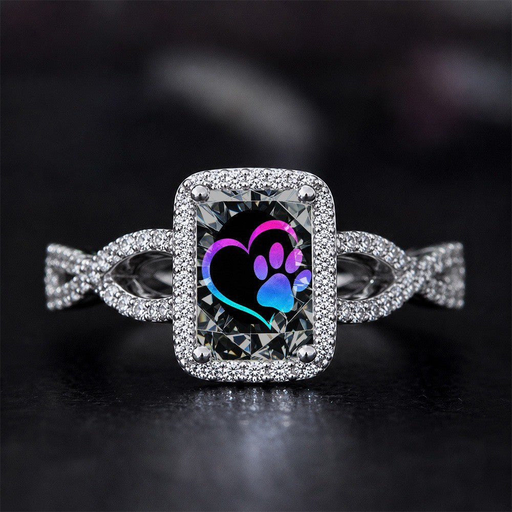 Gradient Paw Print Heart Square Ring