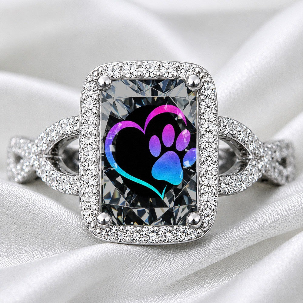Gradient Paw Print Heart Square Ring