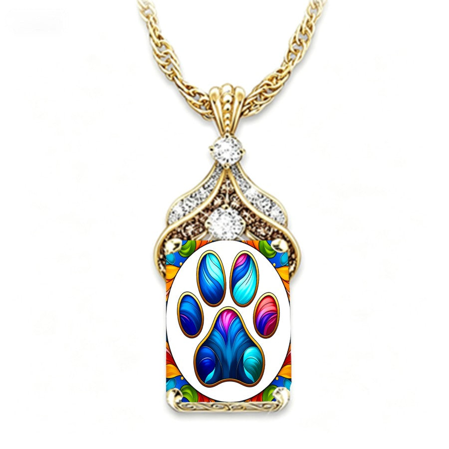 Ornate Glass Paw Print Pendant Necklace