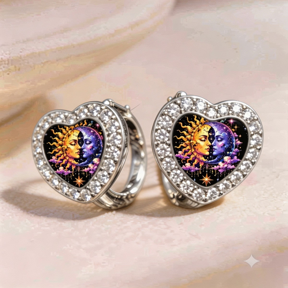 Celestial Sun & Moon Heart Huggie Earrings