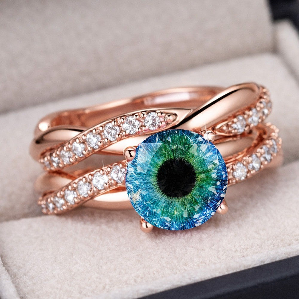 Blue & Green Eye Statement Ring