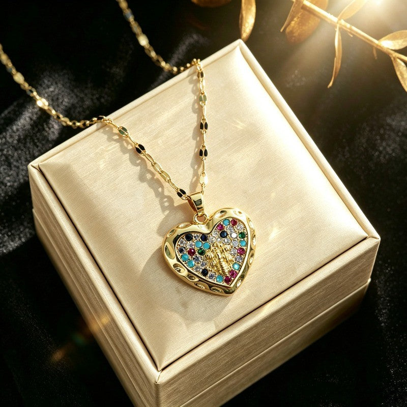 Multicolor Crystal Heart Locket Necklace