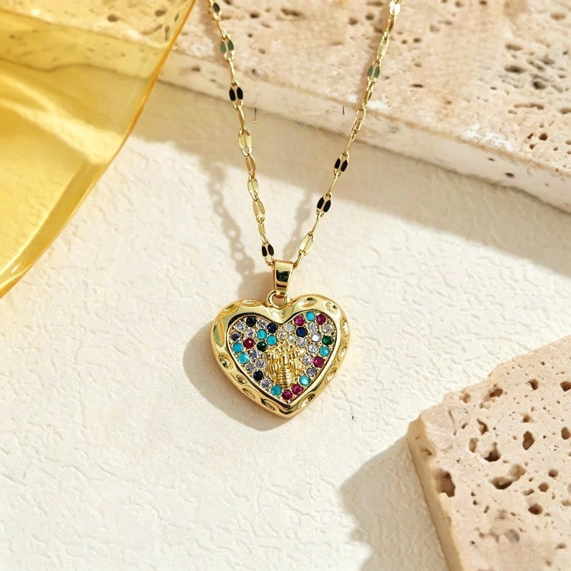 Multicolor Crystal Heart Locket Necklace