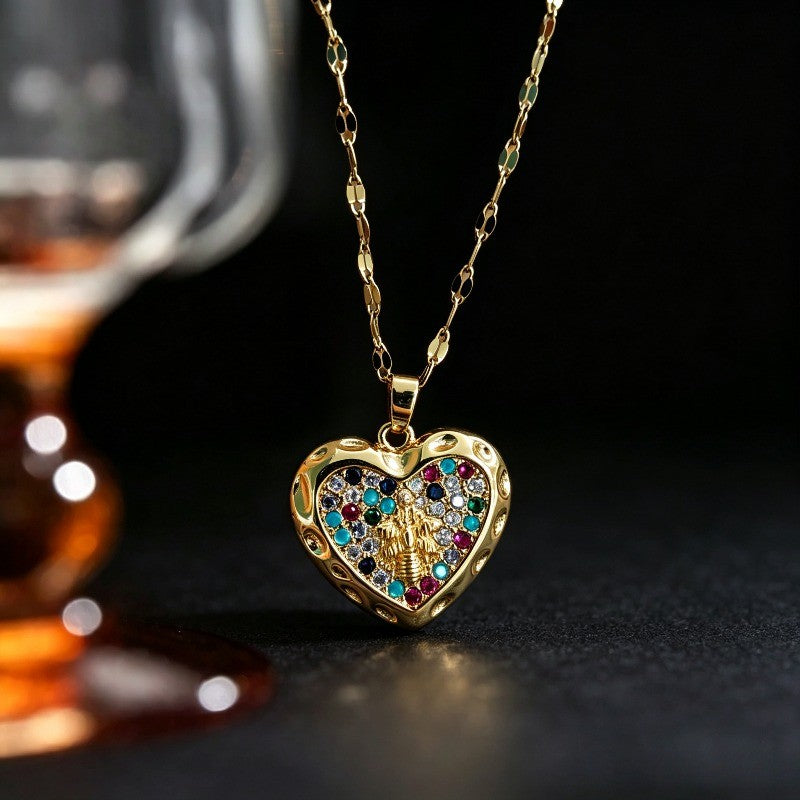 Multicolor Crystal Heart Locket Necklace