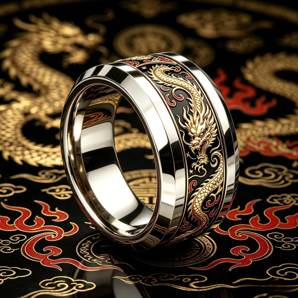 Black Dragon Enamel Ring