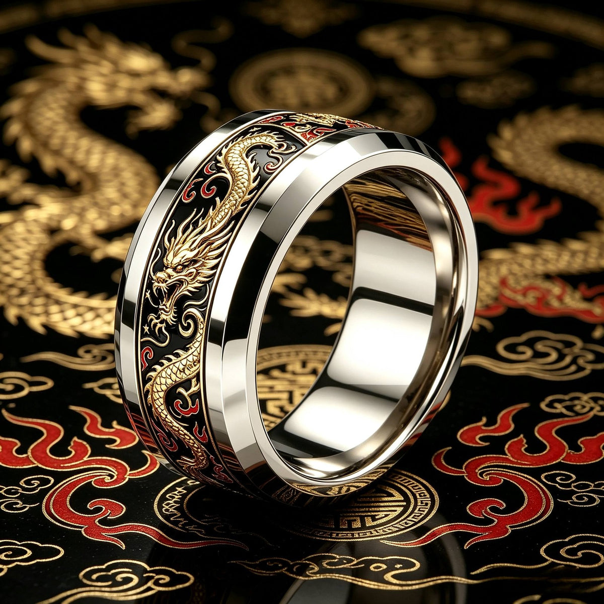 Black Dragon Enamel Ring